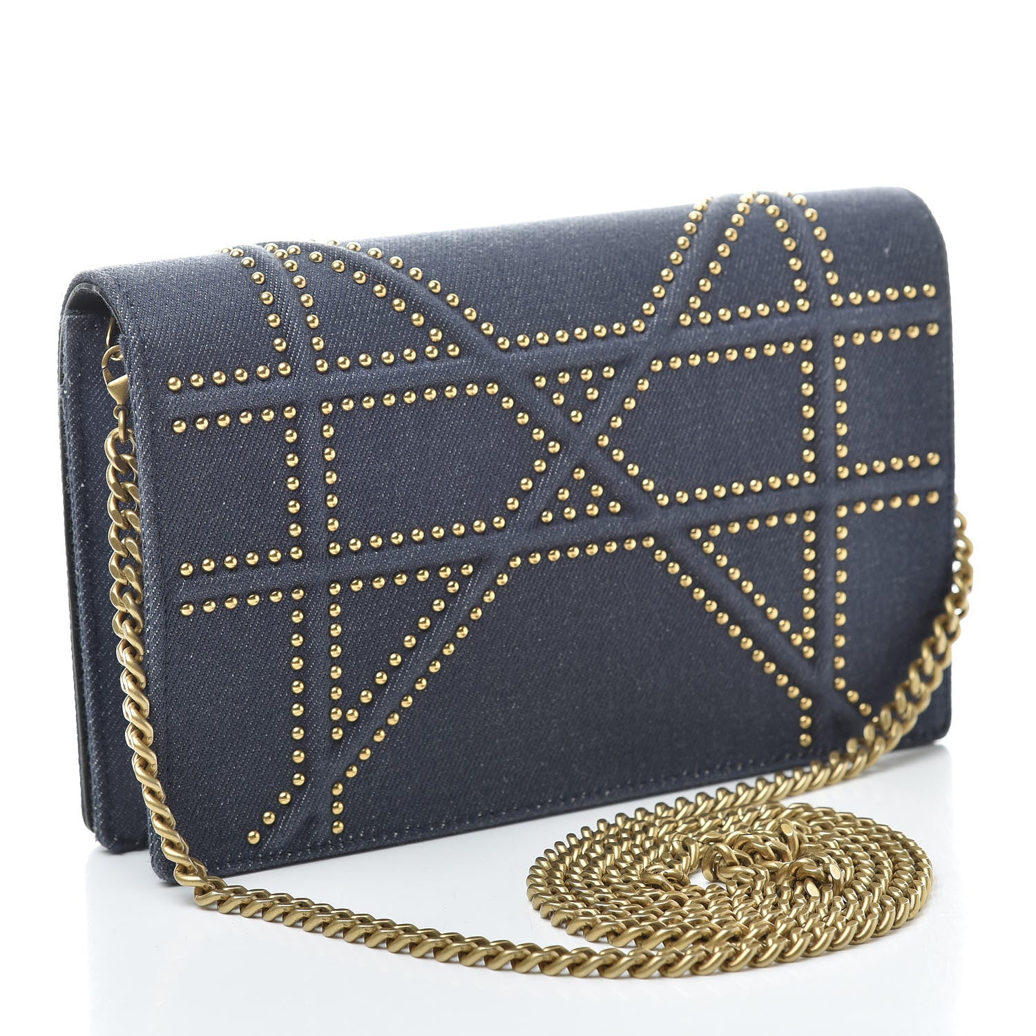 Christian Dior Denim Studded Wallet on Chain Pouch Blue 3 of 12