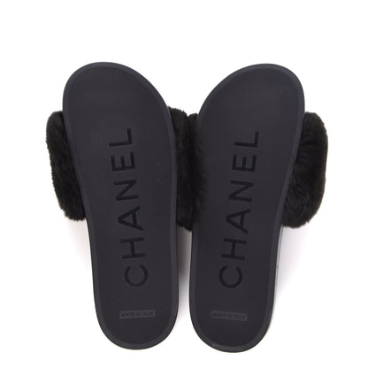 Chanel Orylag Fur Flat Sandals 37 Dark Grey 5 of 8