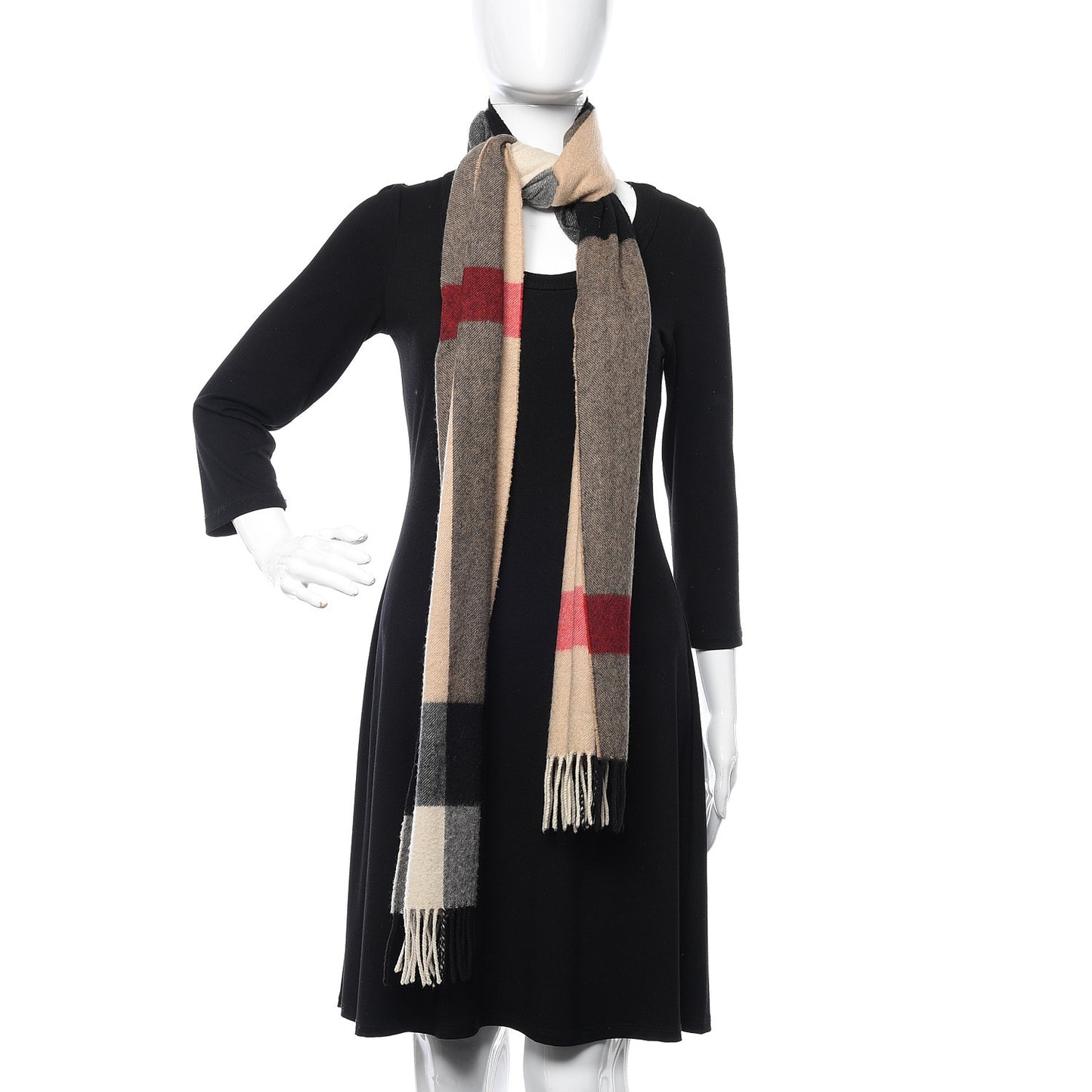 Cashmere Mega Check Fringe Scarf Camel