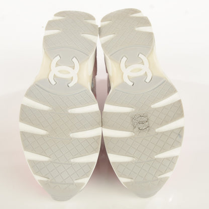 Chanel Tweed Suede Calfskin Sneakers 40 Silver Pink 5 of 8