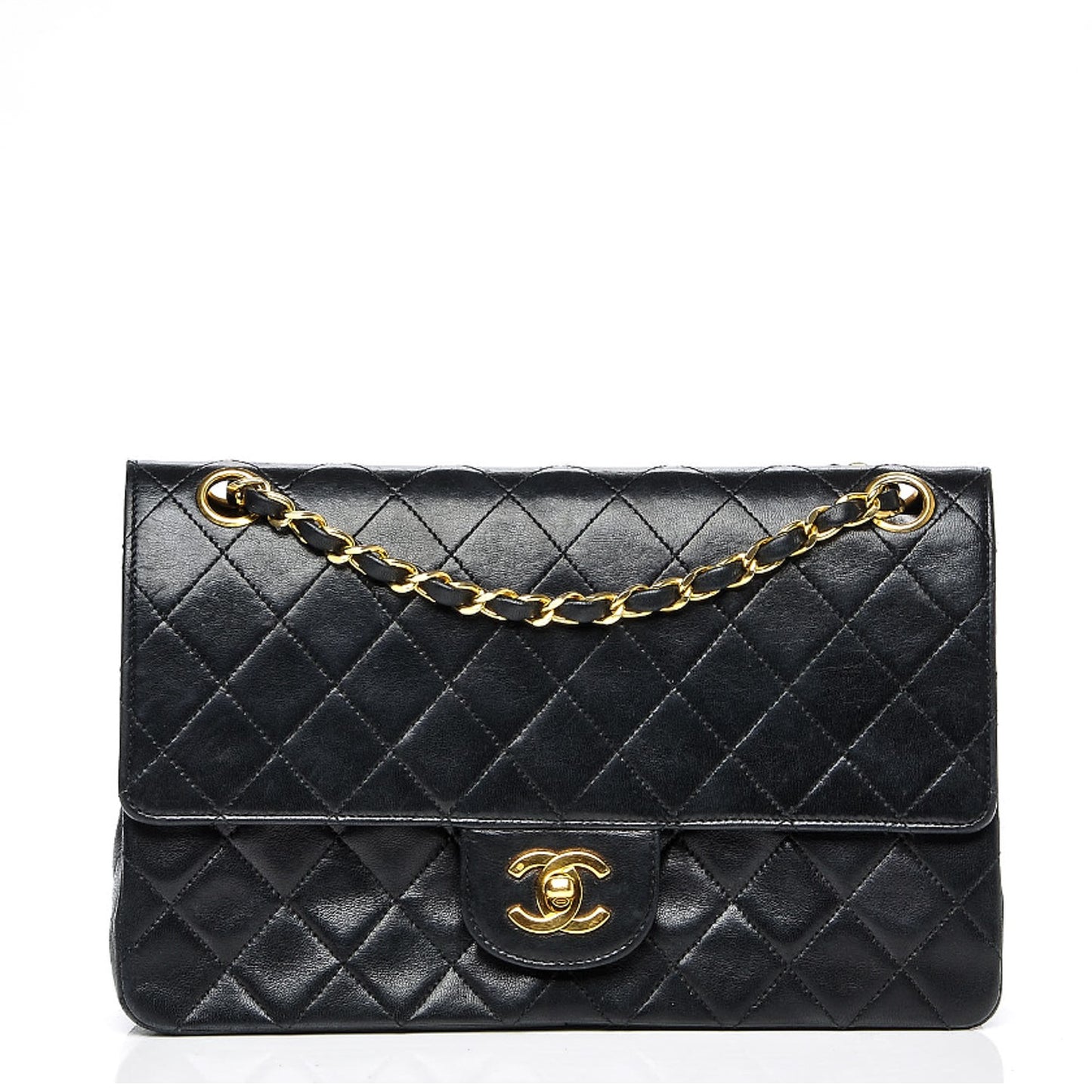 Lambskin Quilted Medium Double Flap Black