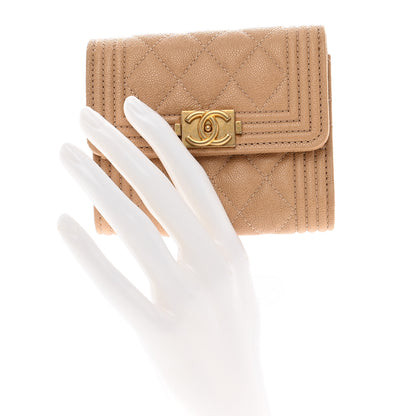 Chanel Caviar Quilted Compact Boy Flap Wallet Beige 2 of 8