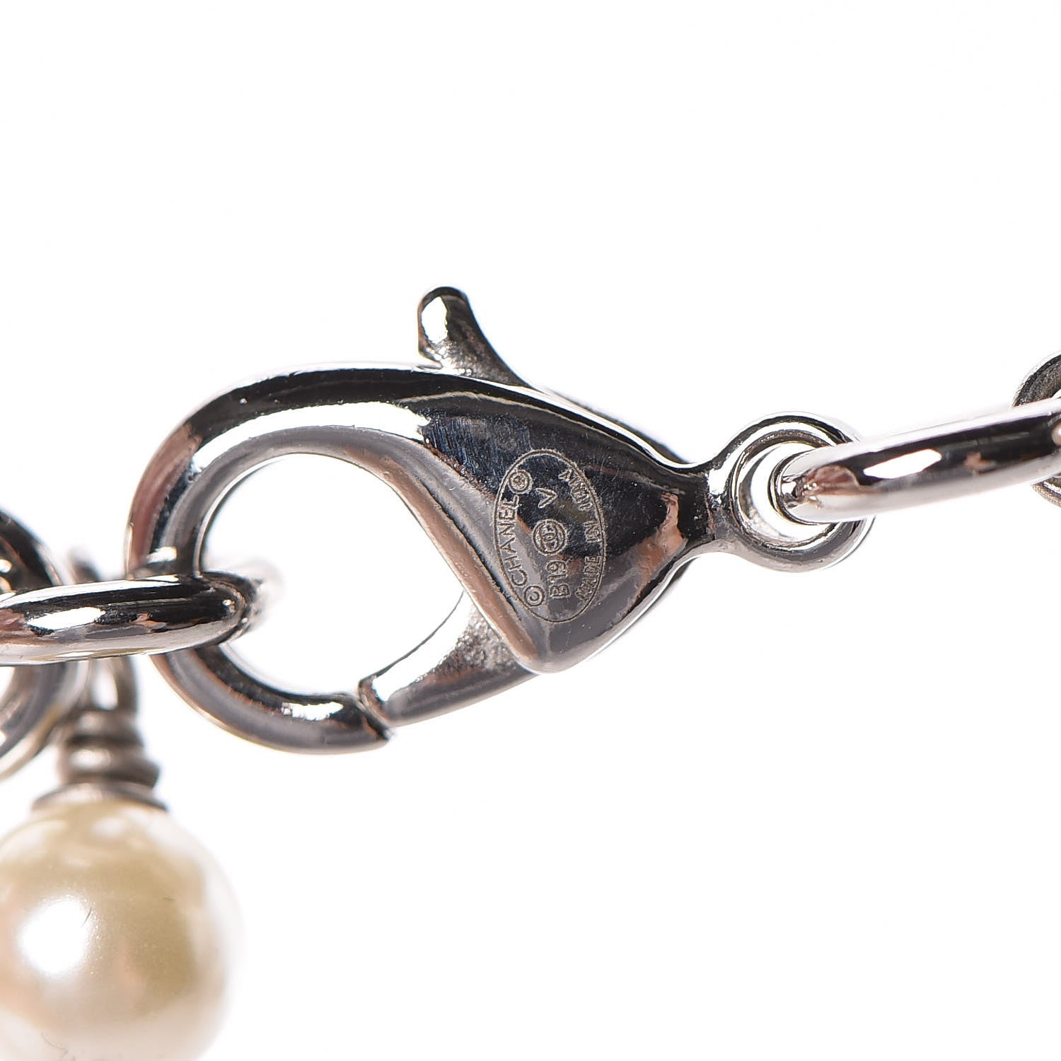 Chanel Graduated Pearl Crystal CC Long Necklace Silver Pearly White 4 of 7