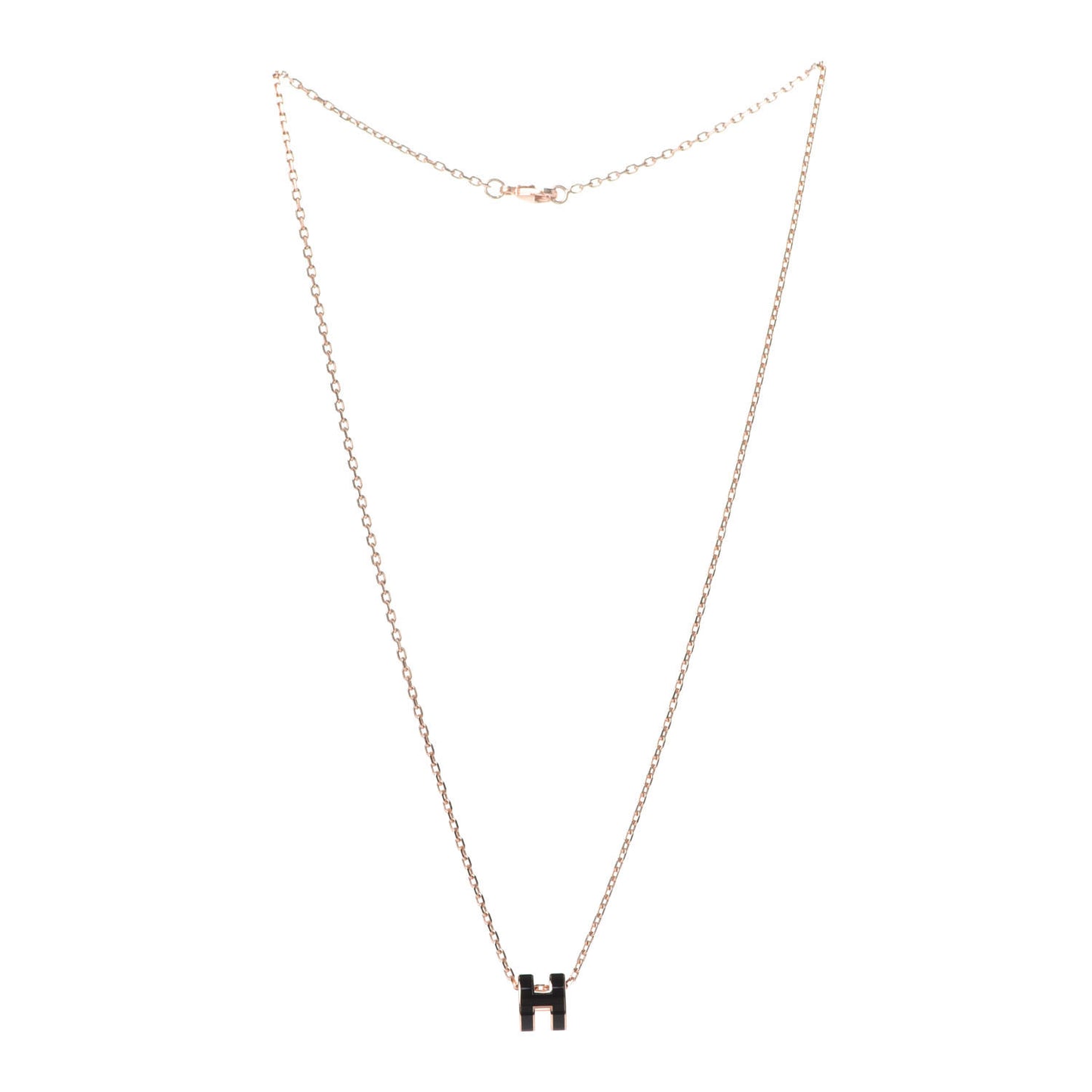 Lacquered Rose Gold Mini Pop H Pendant Necklace Black