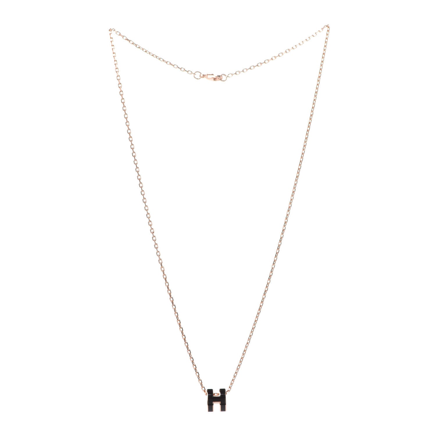 Hermes Lacquered Rose Gold Mini Pop H Pendant Necklace Black 2 of 5