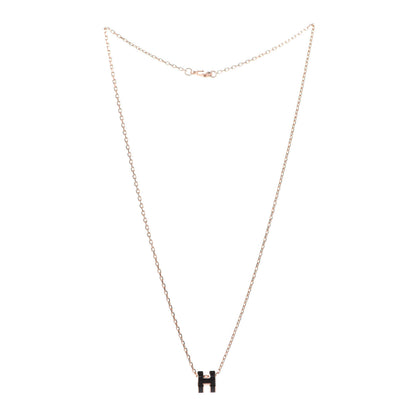 Hermes Lacquered Rose Gold Mini Pop H Pendant Necklace Black 2 of 5