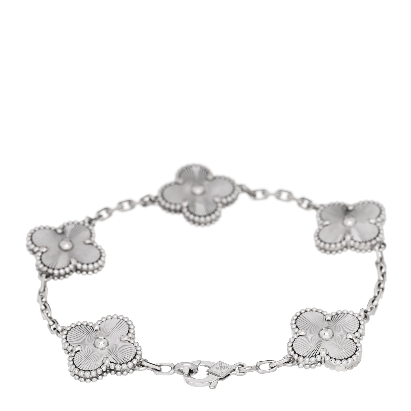 18K White Gold 5 Motifs Guilloche Vintage Alhambra Bracelet