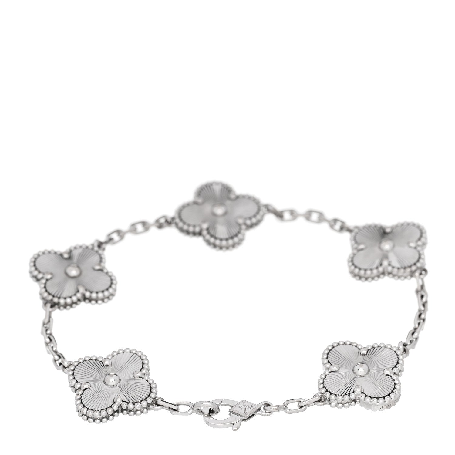 Van Cleef & Arpels 18K White Gold 5 Motifs Guilloche Vintage Alhambra Bracelet 2 of 5