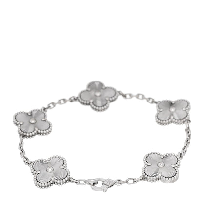 Van Cleef & Arpels 18K White Gold 5 Motifs Guilloche Vintage Alhambra Bracelet 2 of 5