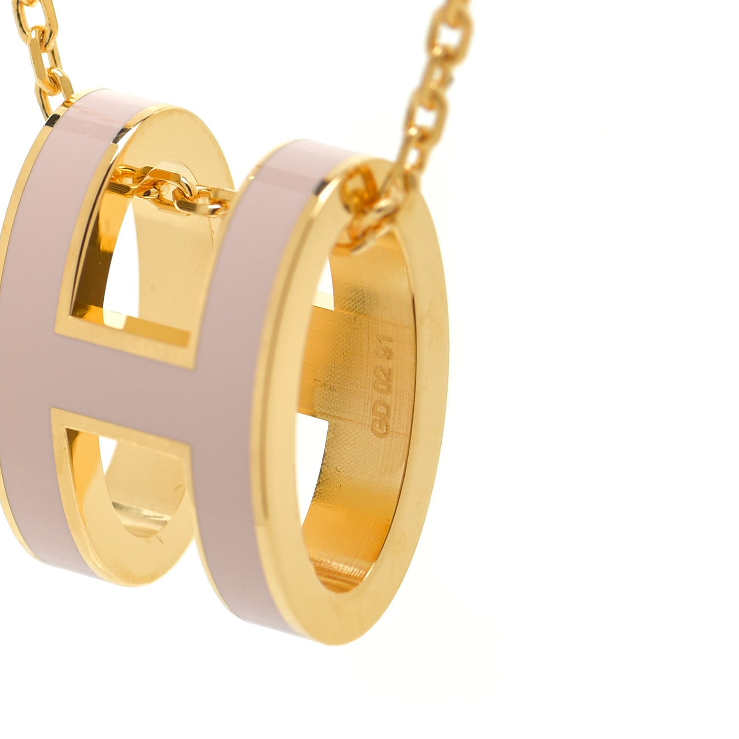 Lacquered Gold Pop H Pendant Necklace Rose Dragee