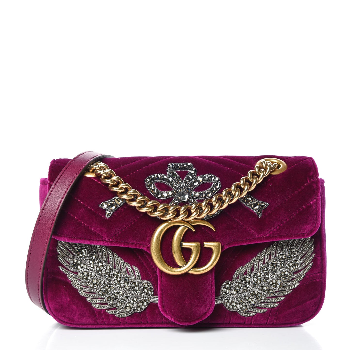 Velvet Matelasse Embroidered Mini GG Marmont Shoulder Bag Bordeaux