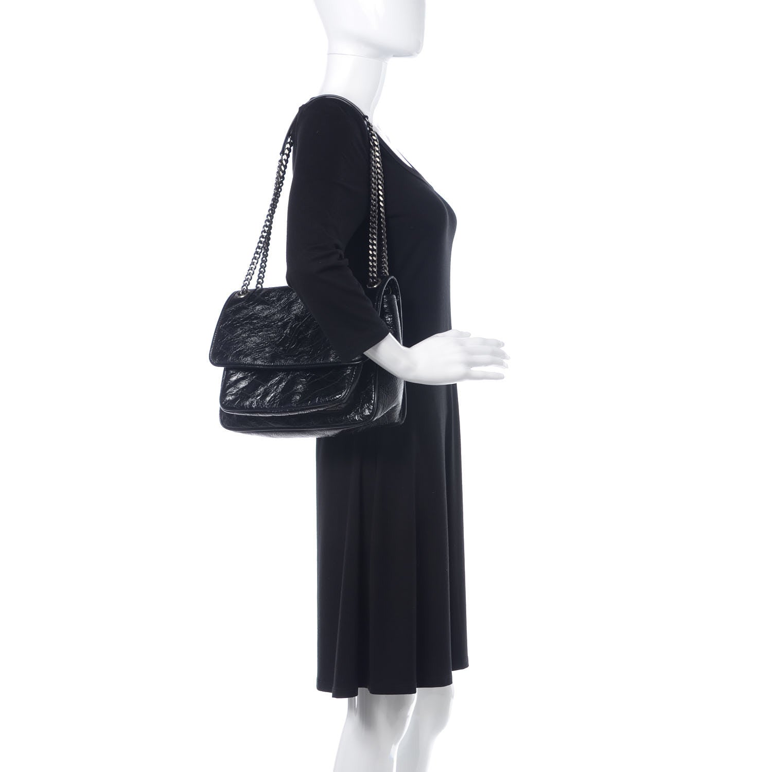 Saint Laurent Crinkled Calfskin Matelasse Monogram Medium Niki Chain Satchel Black 2 of 12