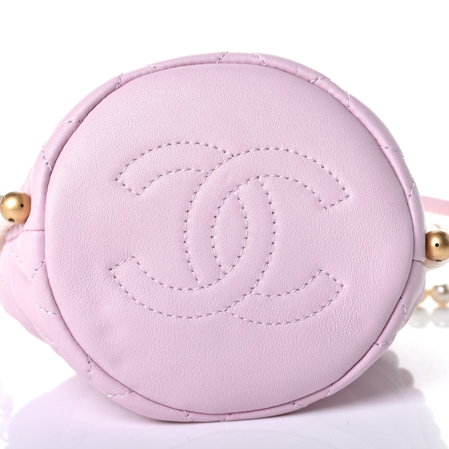 Calfskin Quilted Pearl Mini About Pearls Drawstring Bucket Light Pink