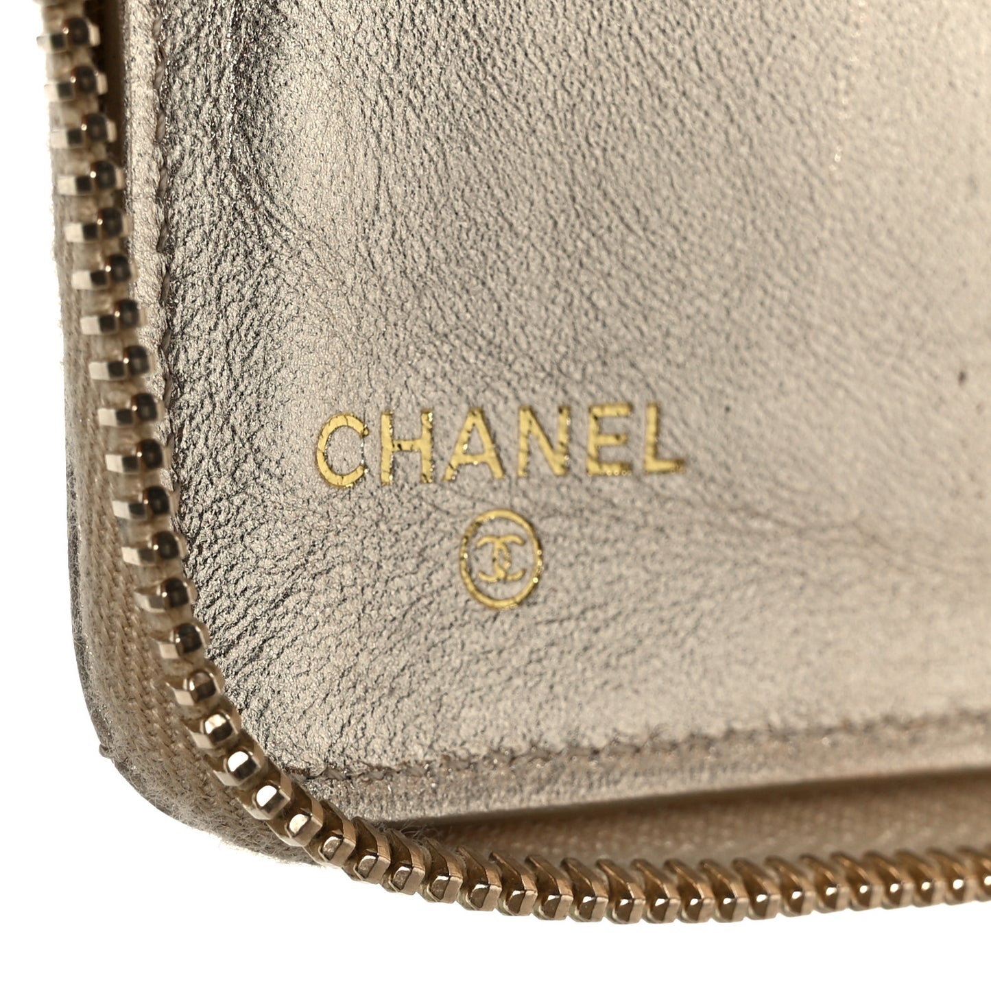 Iridescent Lambskin Quilted Large Zip Around Organizer Wallet Light Gold
