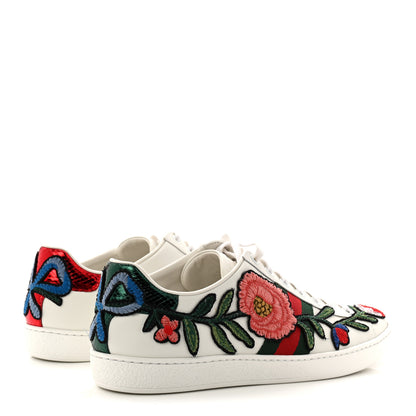 Gucci Calfskin Web Floral Embroidered Womens Ace Sneakers 39 White 5 of 10