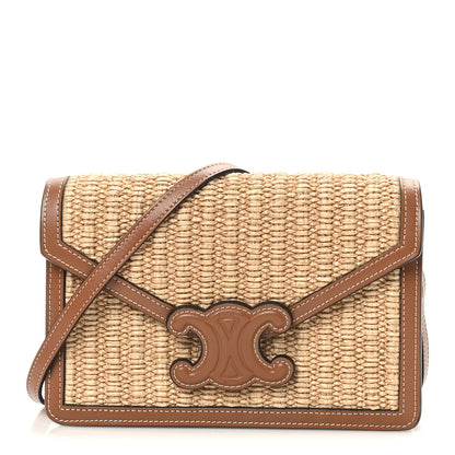 Celine Raffia Calfskin Triomphe Wallet on Strap Natural Tan 1 of 9