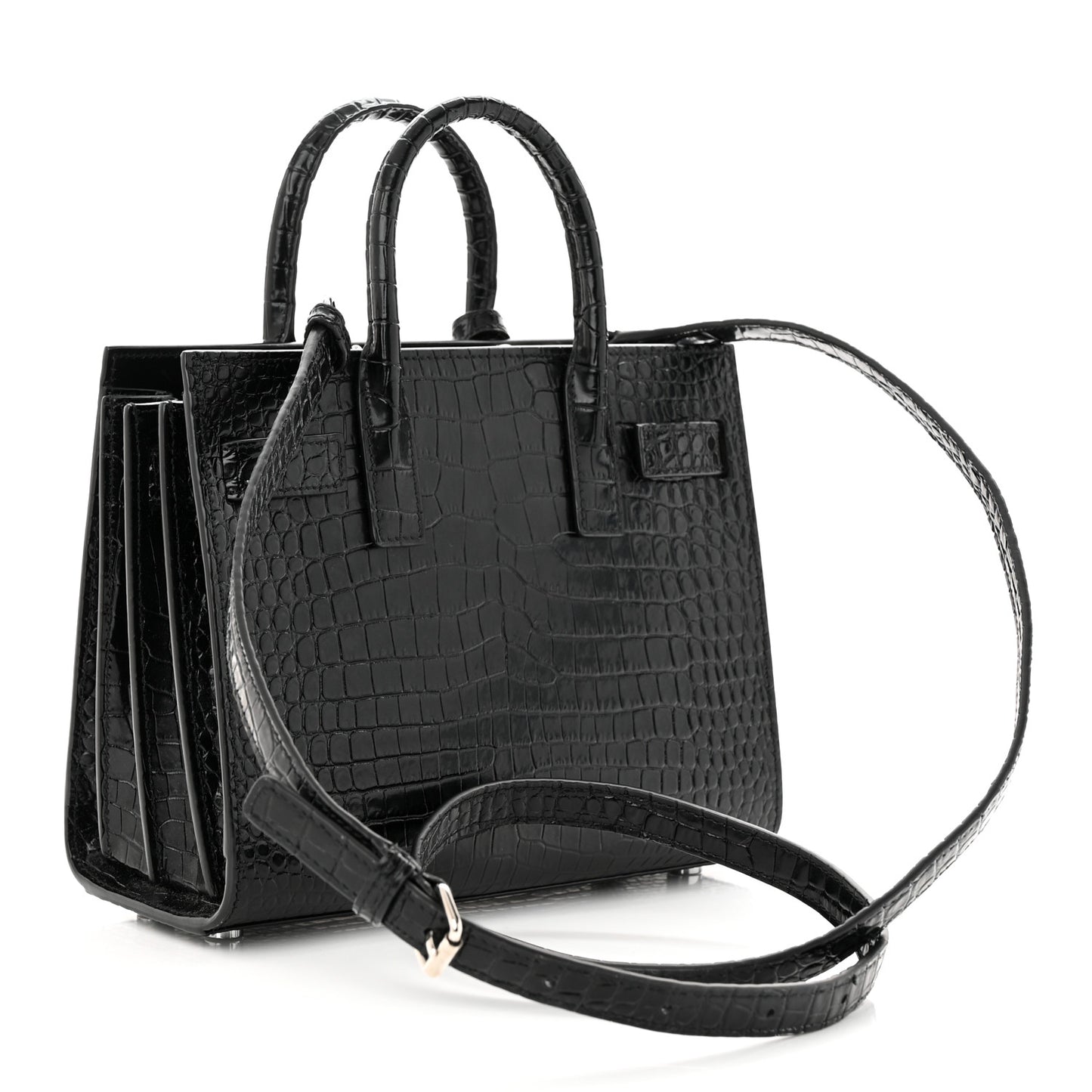 Calfskin Crocodile Embossed Nano Sac De Jour Black