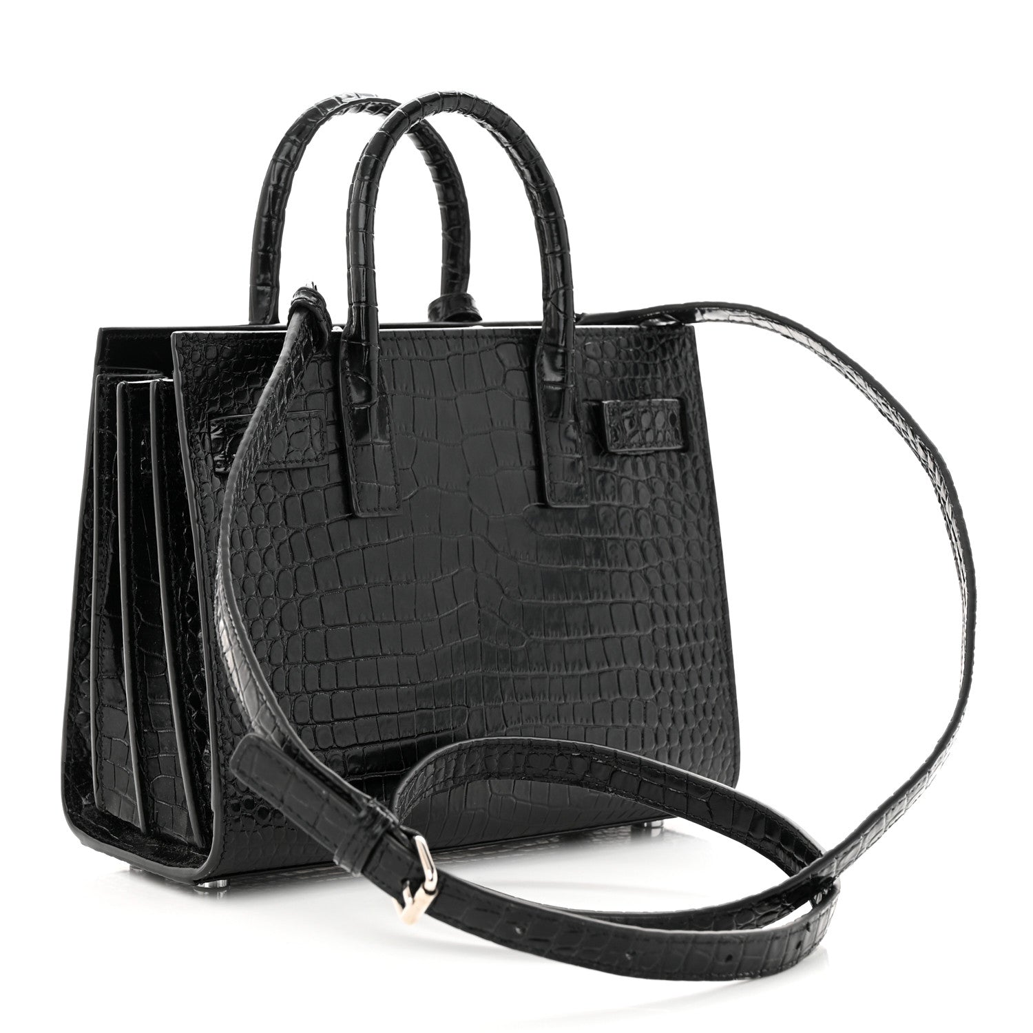 Saint Laurent Calfskin Crocodile Embossed Nano Sac De Jour Black 3 of 12