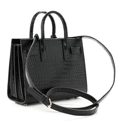 Saint Laurent Calfskin Crocodile Embossed Nano Sac De Jour Black 3 of 12
