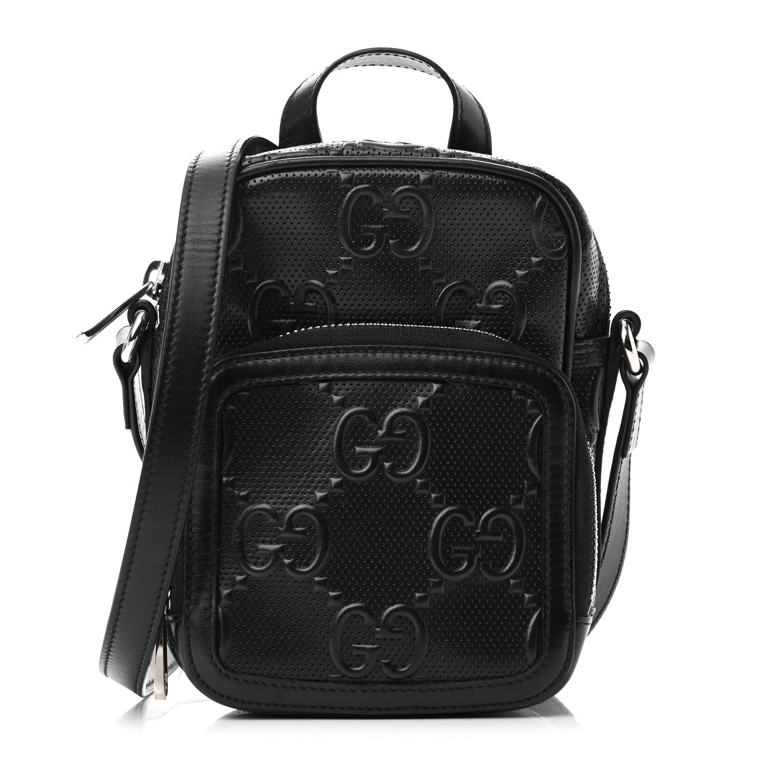 Gucci Calfskin GG Tennis Embossed Mini Double Zip Messenger Bag Black 1 of 10