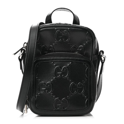 Gucci Calfskin GG Tennis Embossed Mini Double Zip Messenger Bag Black 1 of 10