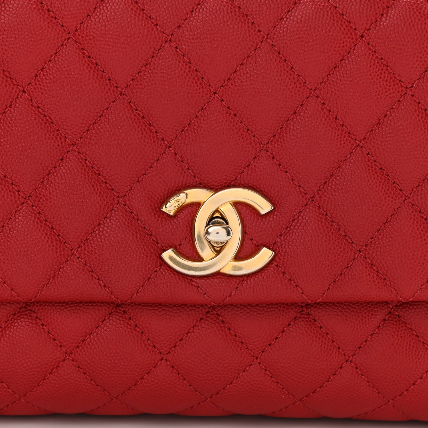 Chanel Caviar Quilted Small Coco Handle Flap Red 8 of 10