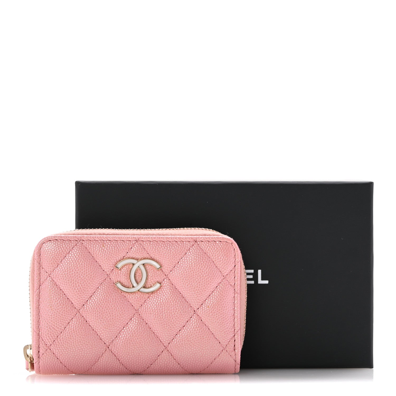 FASHIONPHILE Iridescent Caviar Quilted Zip Coin Purse Pink 9 of 9