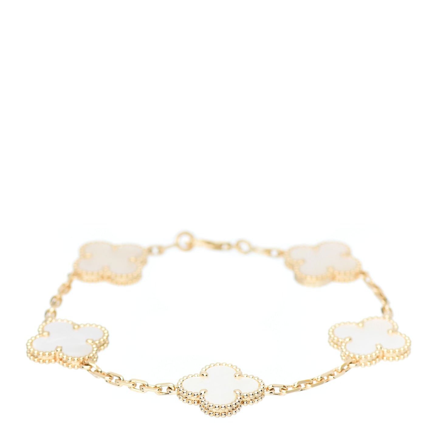 18K Yellow Gold Mother of Pearl 5 Motifs Vintage Alhambra Bracelet