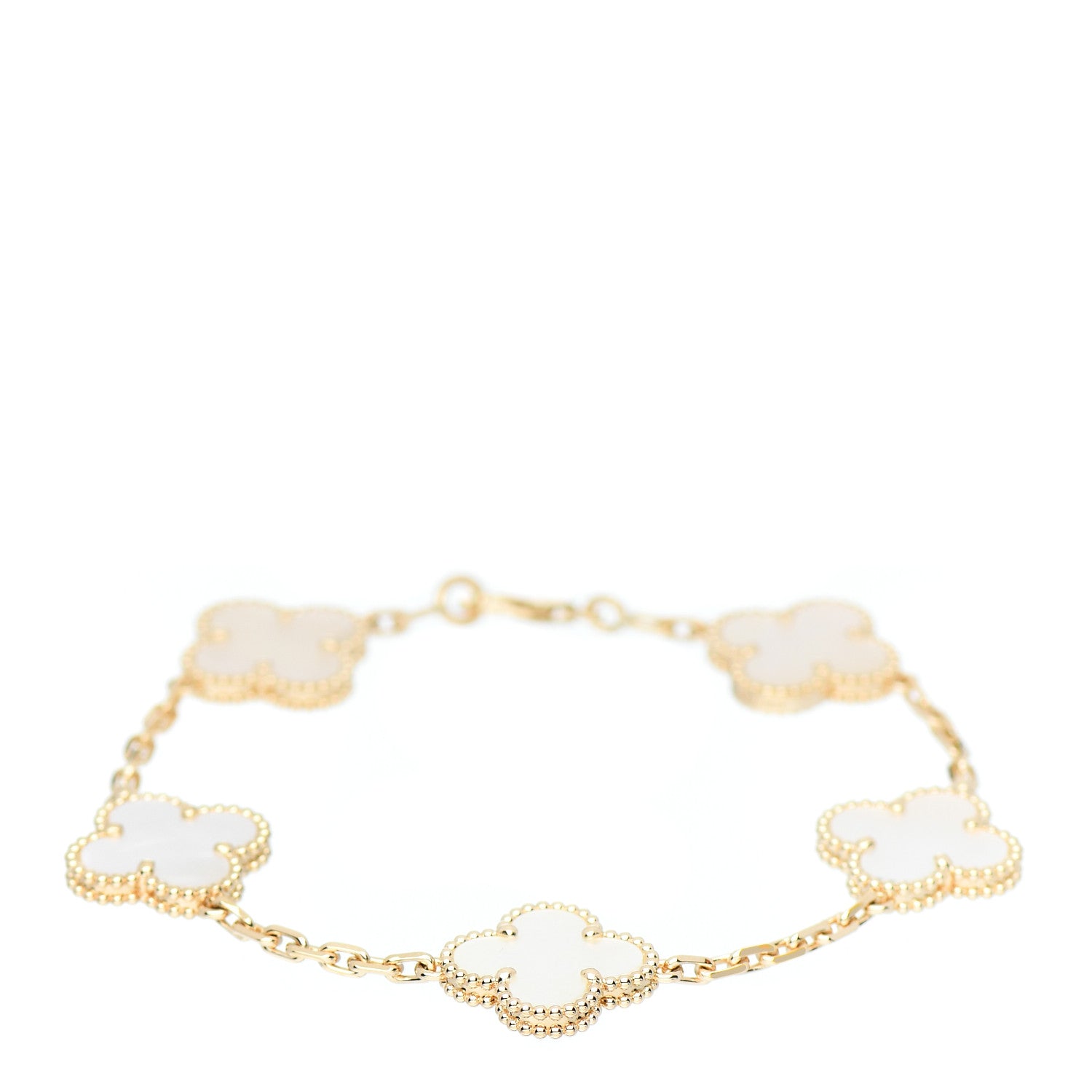Van Cleef & Arpels 18K Yellow Gold Mother of Pearl 5 Motifs Vintage Alhambra Bracelet 1 of 5