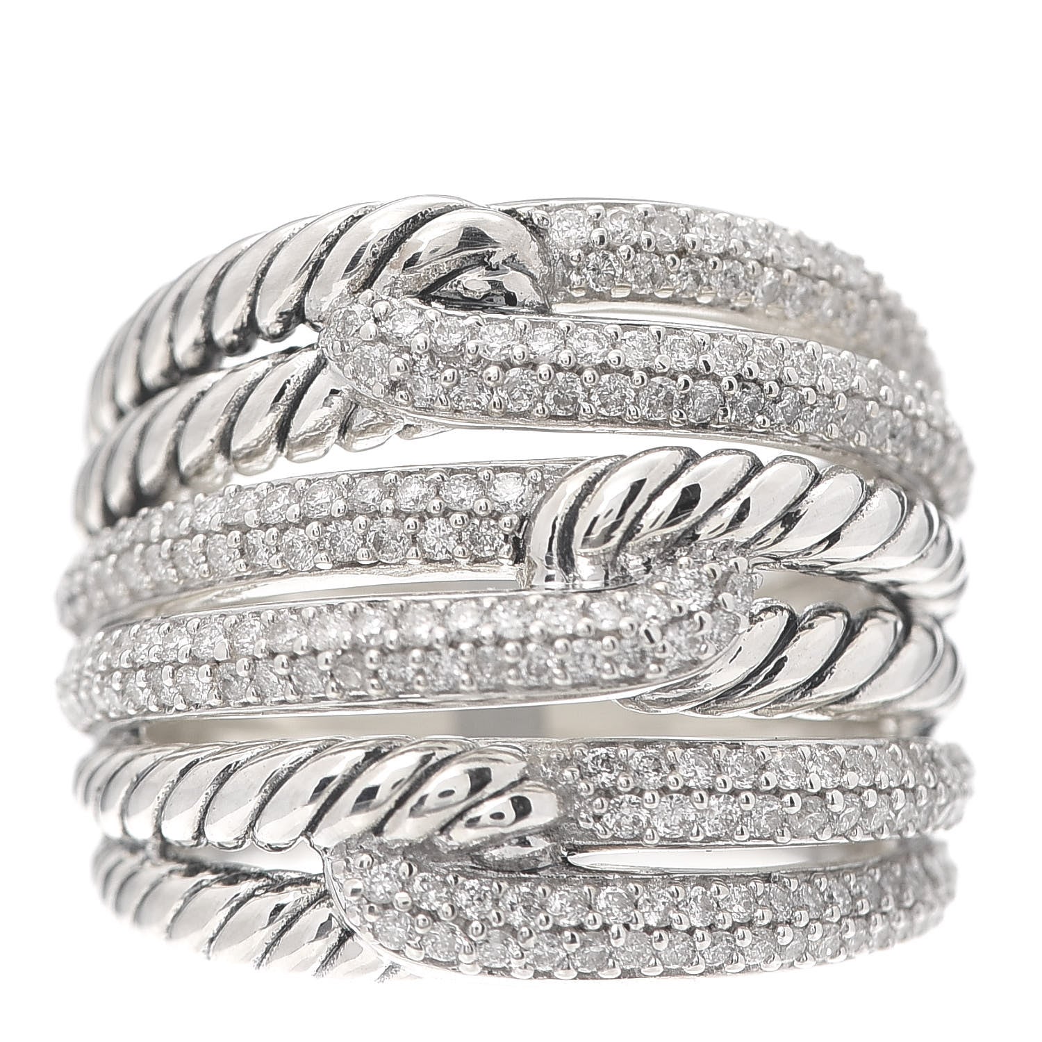 David Yurman Sterling Silver Diamond 19mm Labyrinth Triple Loop Ring 52 6 1 of 5