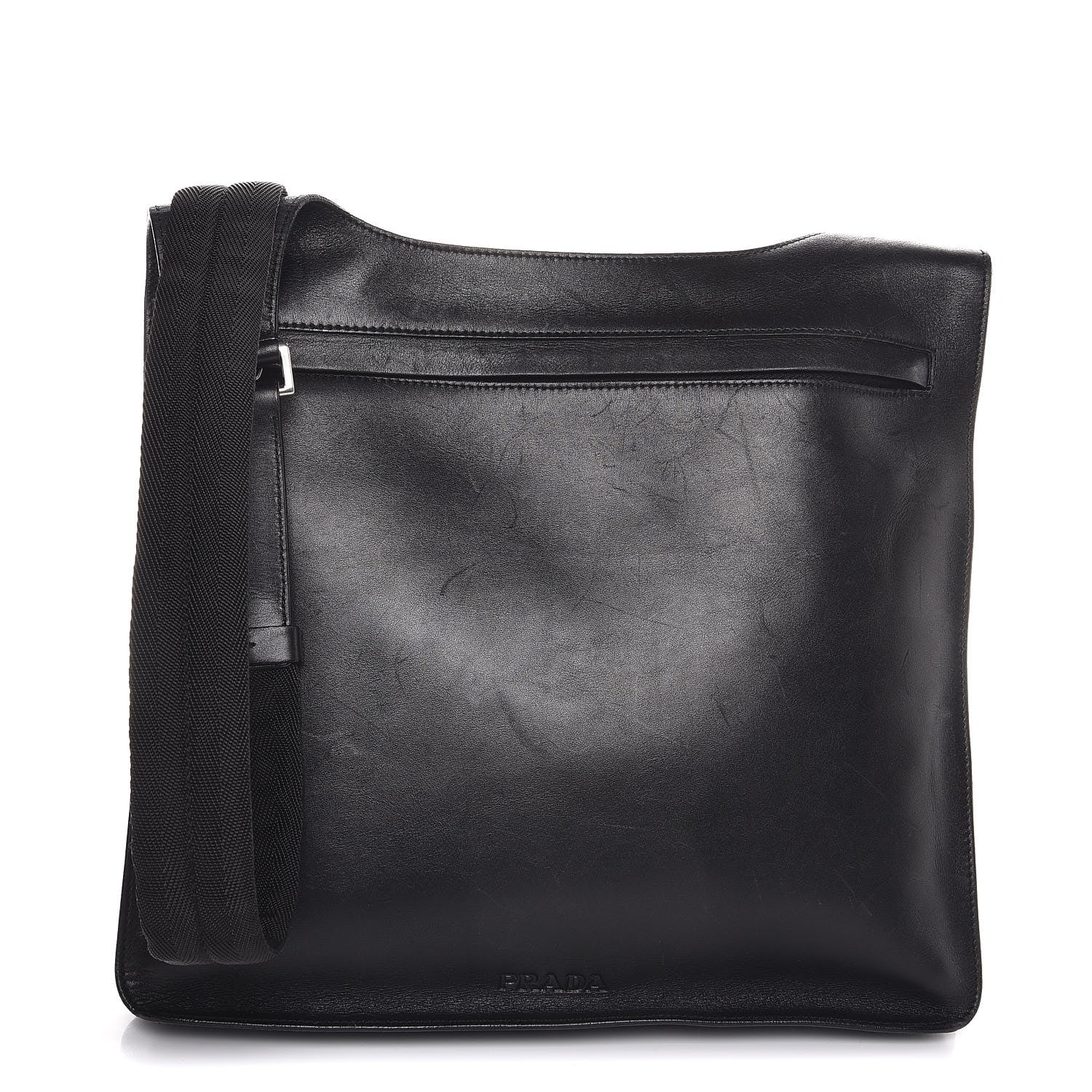 Prada Smooth Calfskin Flat Messenger Bag Black 1 of 6