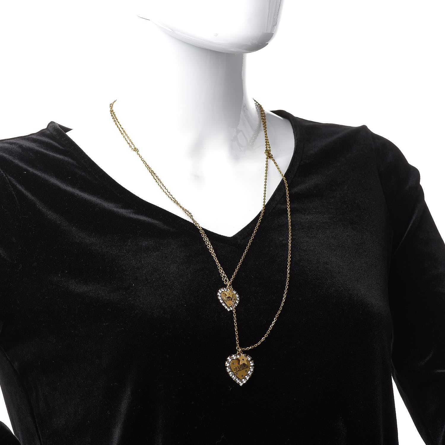 Christian Dior Metal Double Heart J'adior Necklace Aged Gold 2 of 4