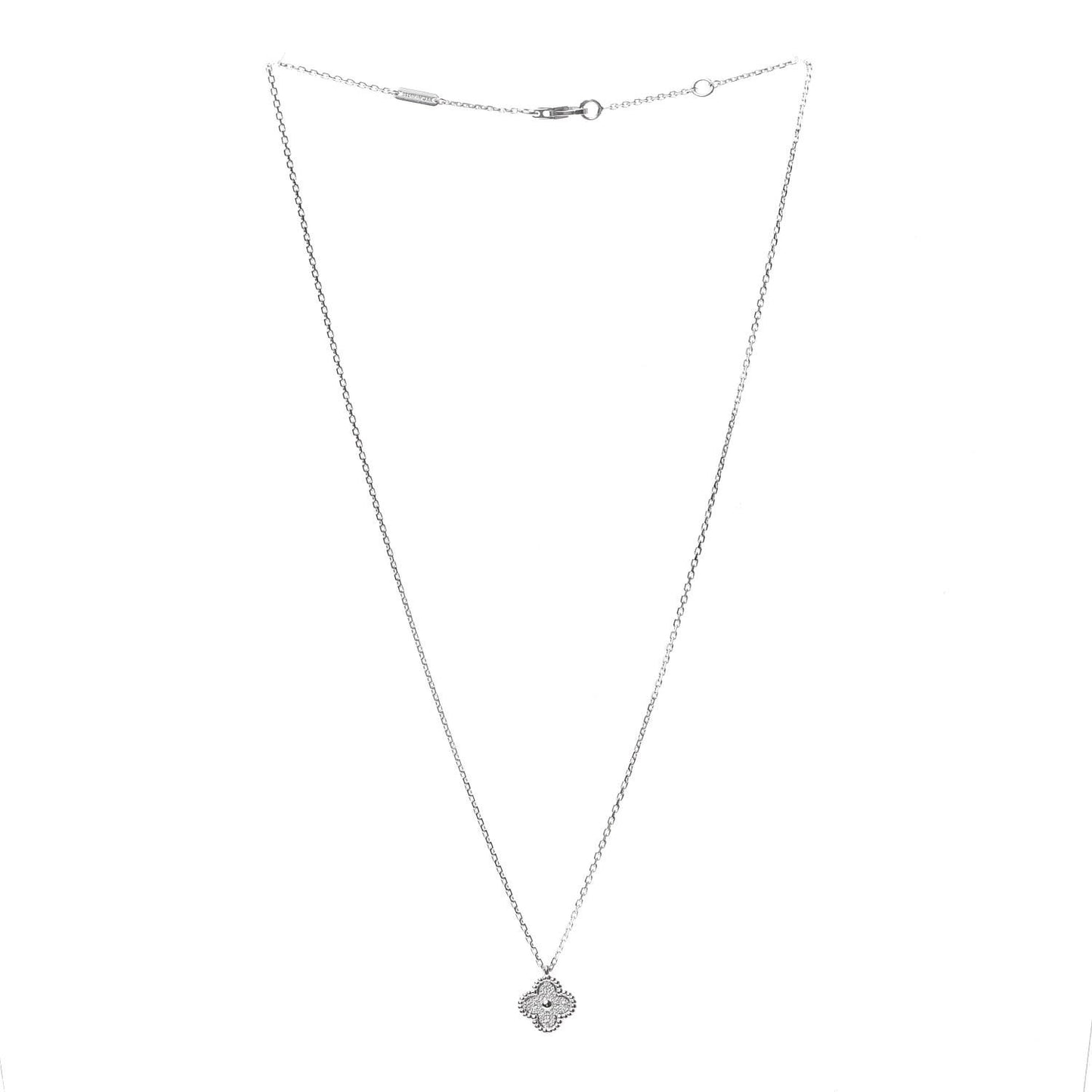18K White Gold Diamond Sweet Alhambra Pendant Necklace