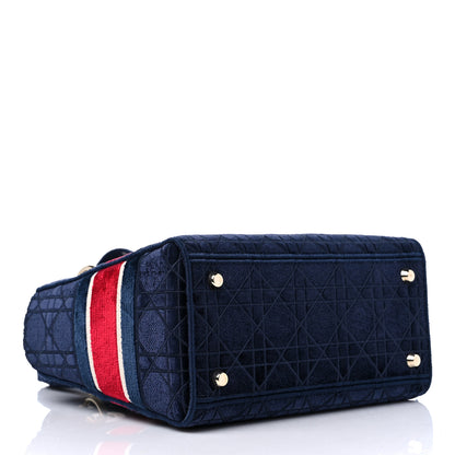 Christian Dior Velvet Cannage Medium Lady D-Lite Blue Red White 4 of 9