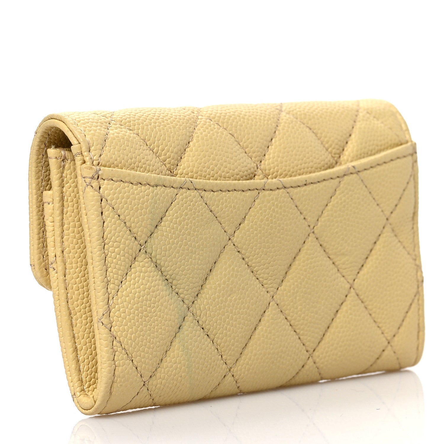 Chanel Caviar Quilted Flap Card Holder Wallet Yellow 3 of 9