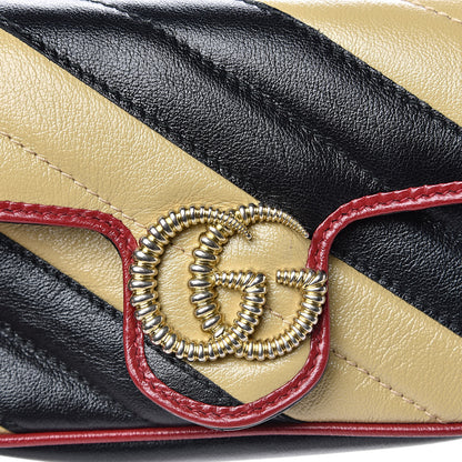 Gucci Vintage Effect Calfskin Matelasse Diagonal Striped Super Mini Torchon GG Marmont Shoulder Bag Black Beige 10 of 11
