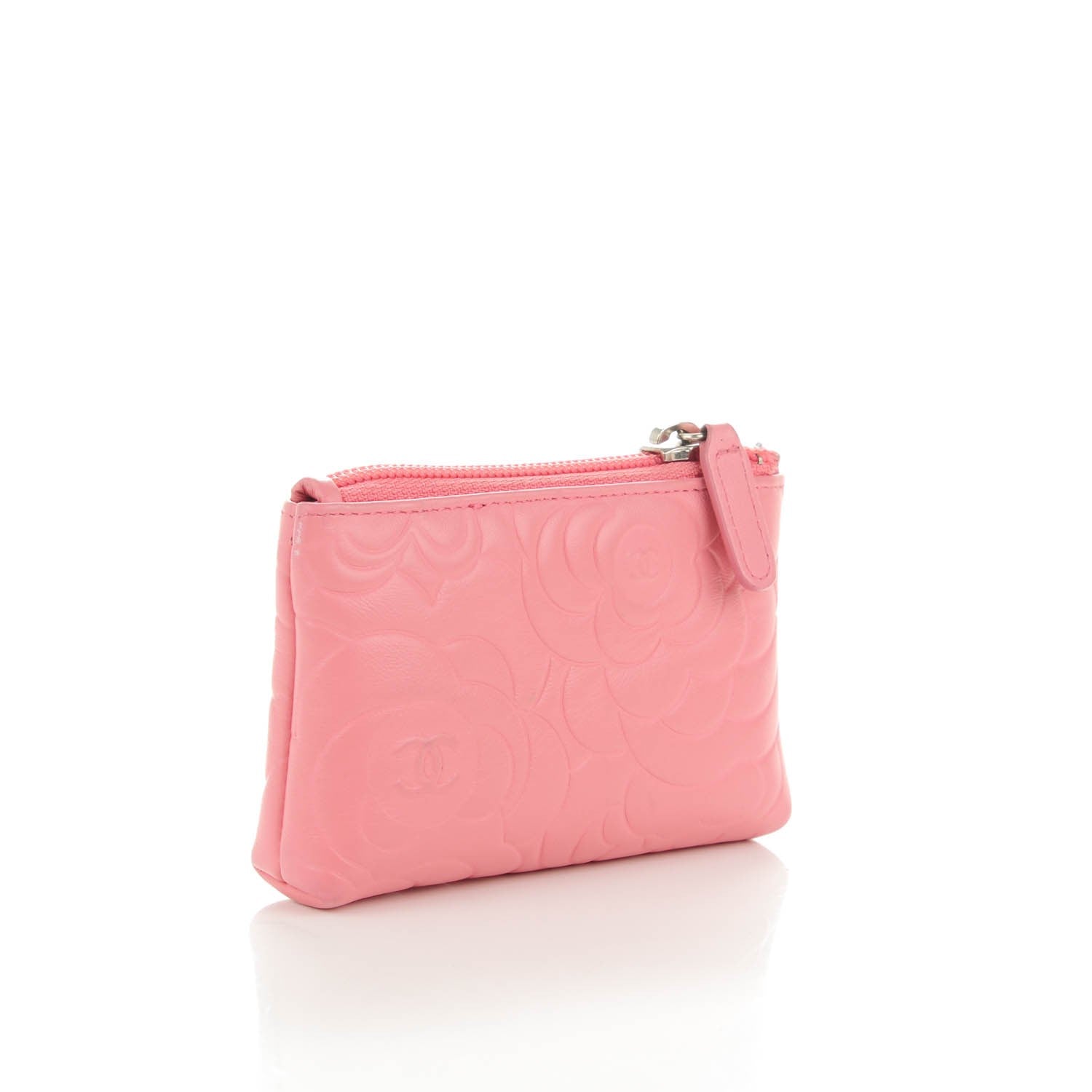 Chanel Lambskin Camellia Embossed Key Holder Case Pink 3 of 7