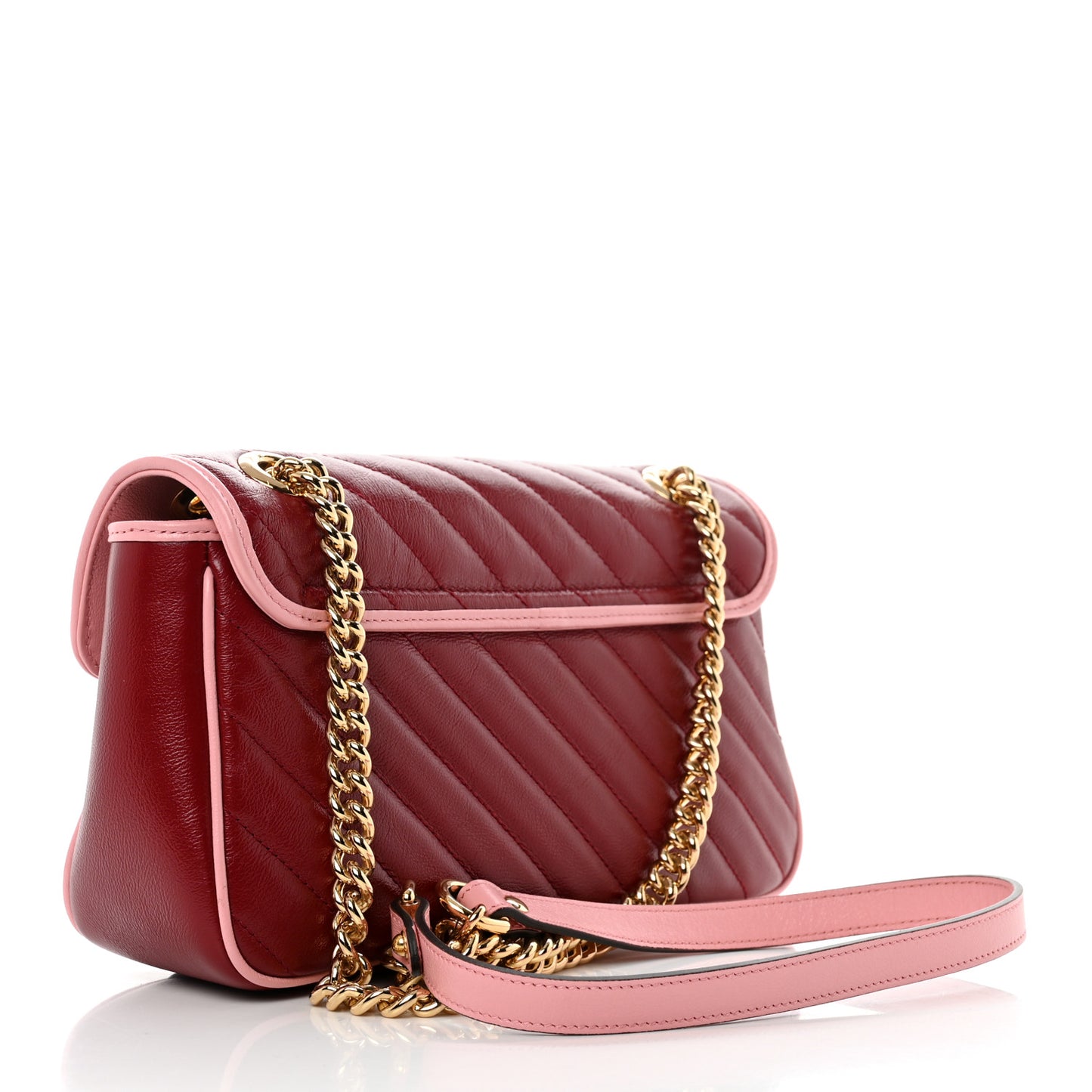 Azalea Calfskin Enamel Matelasse Diagonal Small Torchon GG Marmont Shoulder Bag New Cherry Red Wild Rose