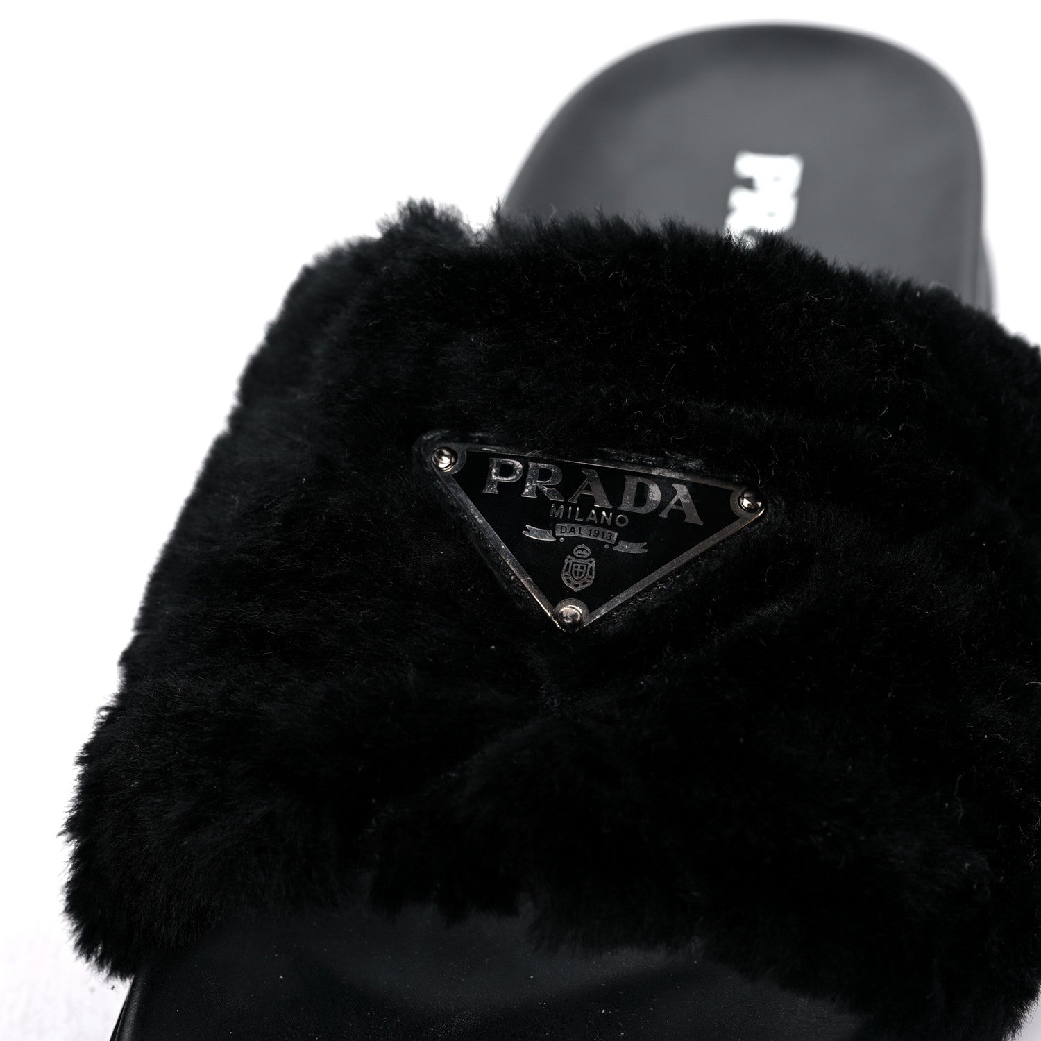 Prada Montone Metal Triangle Logo Lug Sole 20mm Slide Sandals 39 Black 8 of 8