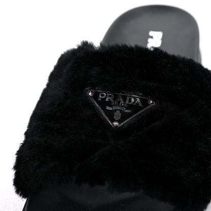 Prada Montone Metal Triangle Logo Lug Sole 20mm Slide Sandals 39 Black 8 of 8