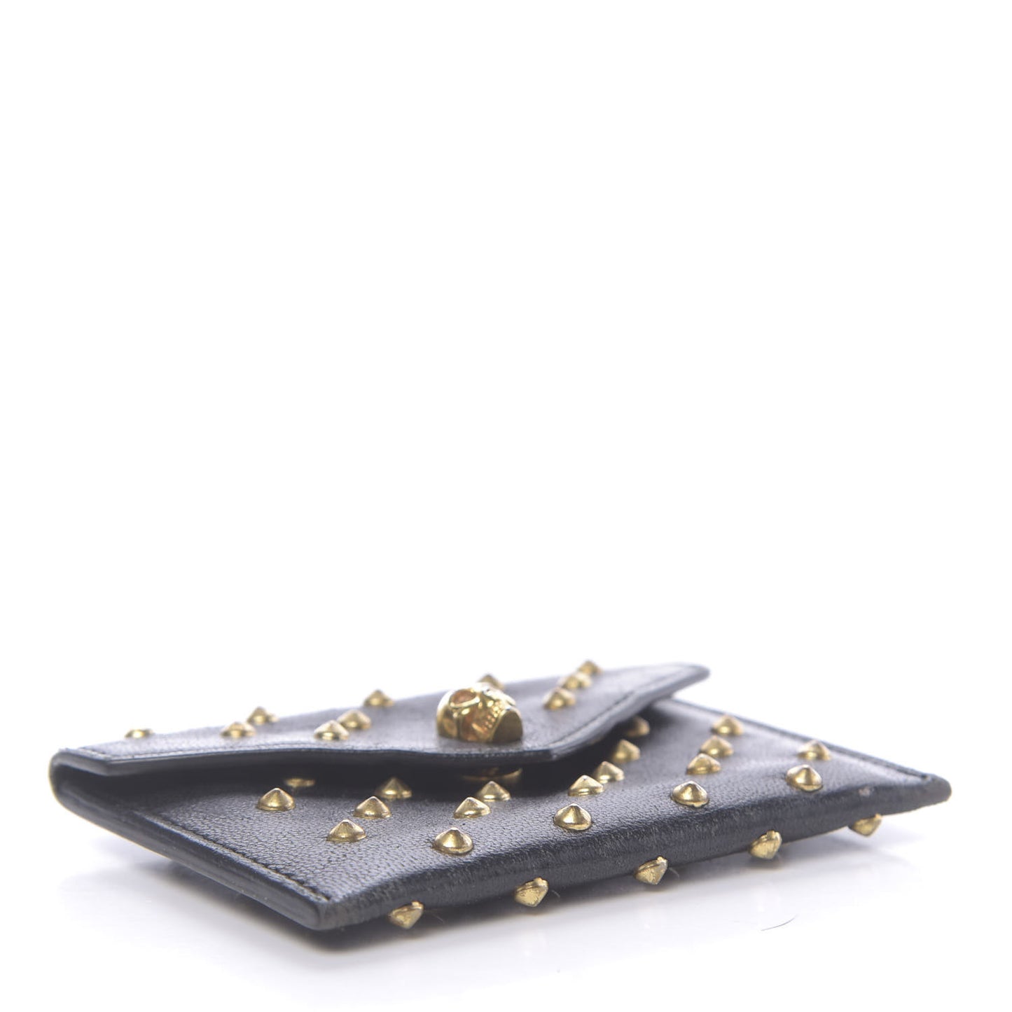 Calfskin Studded Skull Envelope Card Holder Black
