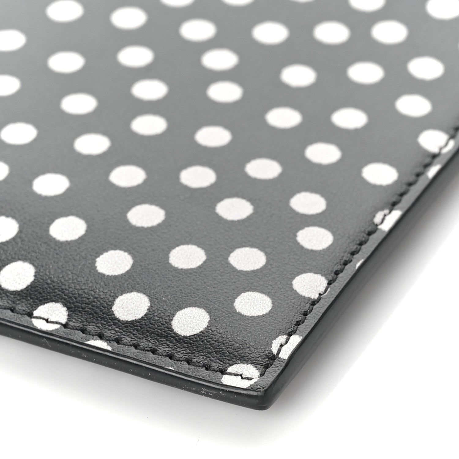 Saint Laurent Calfskin Polka Dot Monogram Zip Bill Pouch Black White 9 of 9