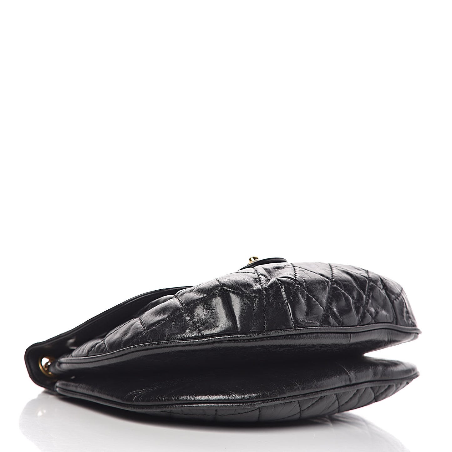 Glazed Calfskin Quilted Medium Bubble CC Flap Black