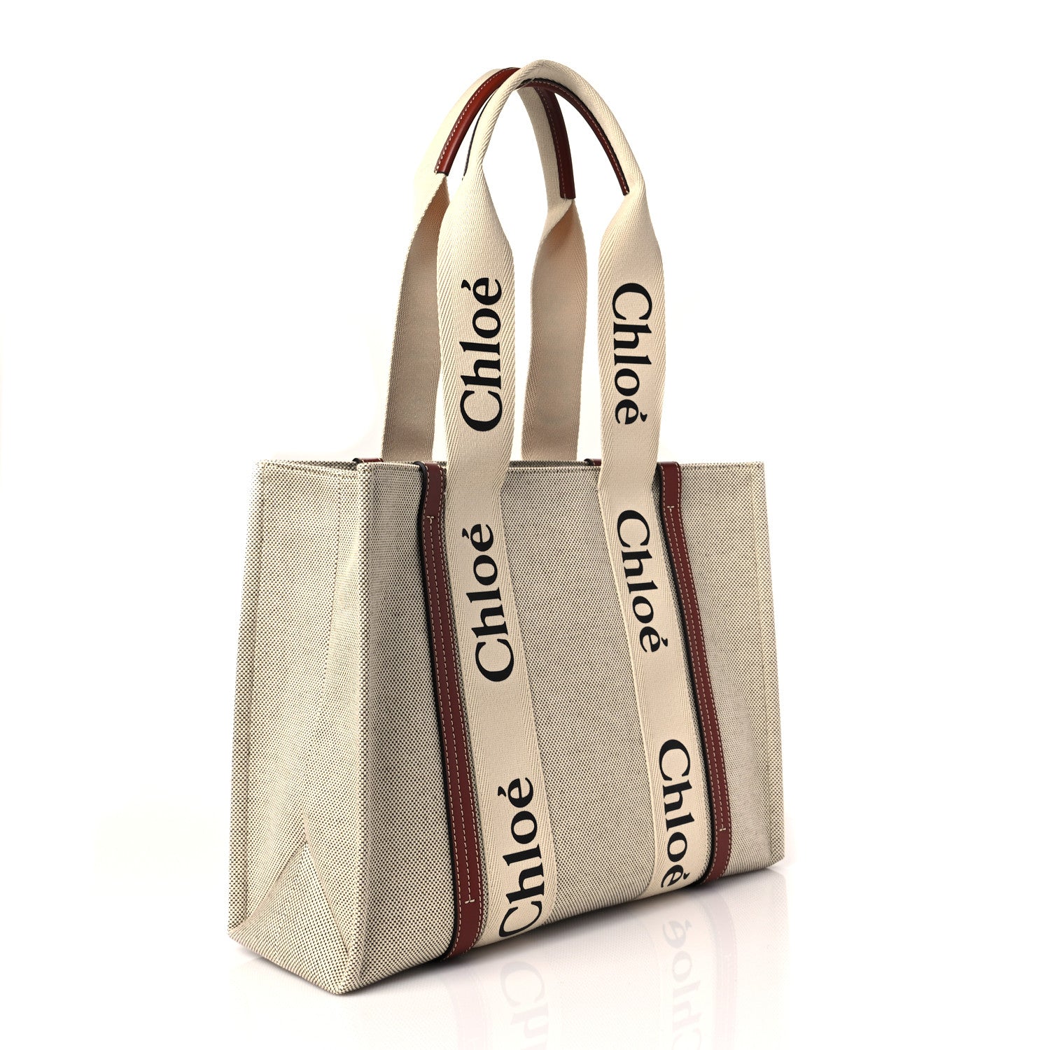 Chloe Cotton Calfskin Medium Woody Ribbon Tote White Brown 3 of 7