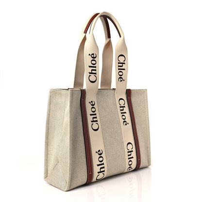 Chloe Cotton Calfskin Medium Woody Ribbon Tote White Brown 3 of 7