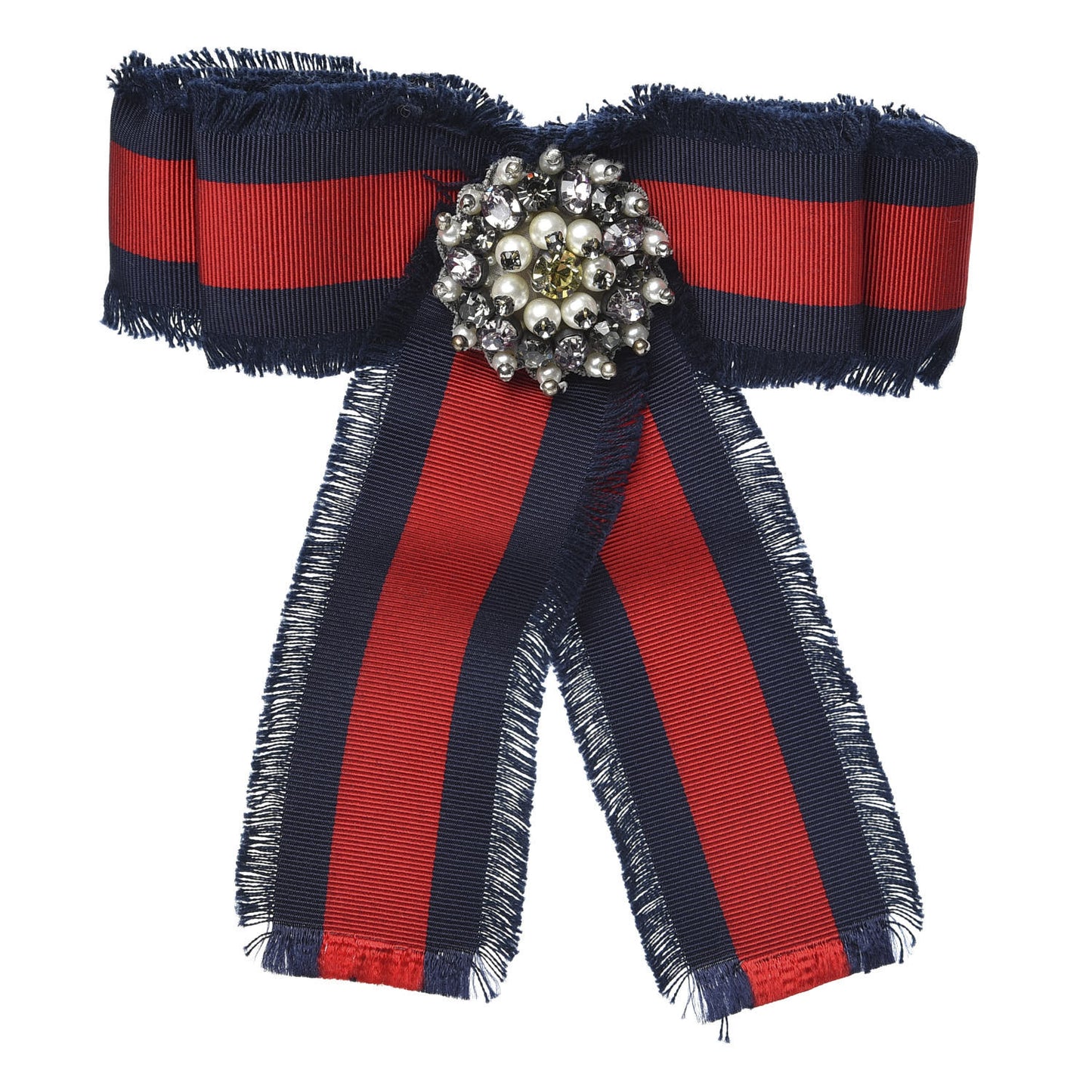 Grosgrain Web Crystal Bow Brooch Blue Red