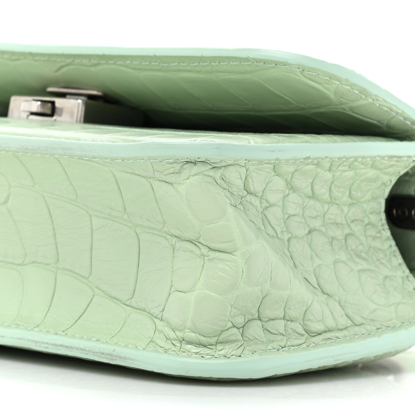 Extra Supple Calfskin Crocodile Embossed Gossip Chain Bag XS Light Green