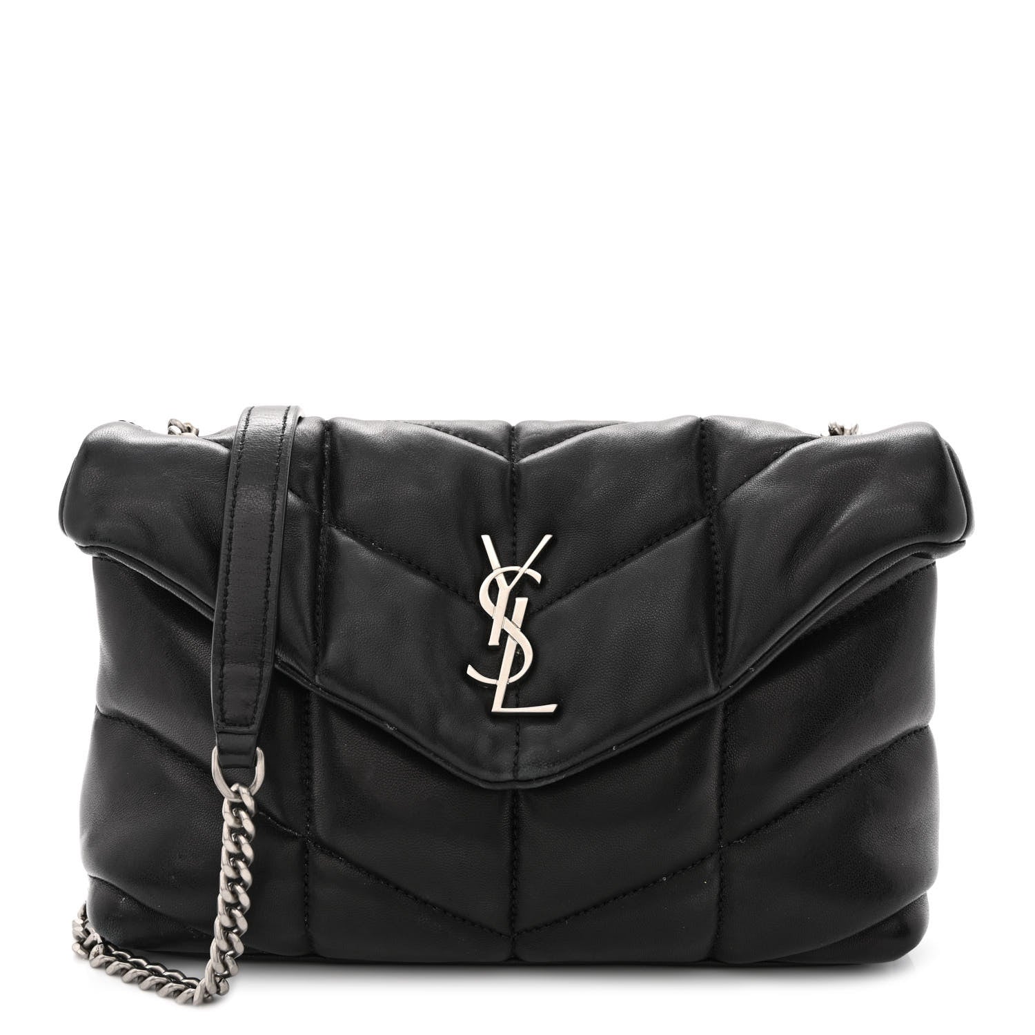 Saint Laurent Lambskin Quilted Toy Loulou Puffer Monogram Chain Satchel Black 1 of 9