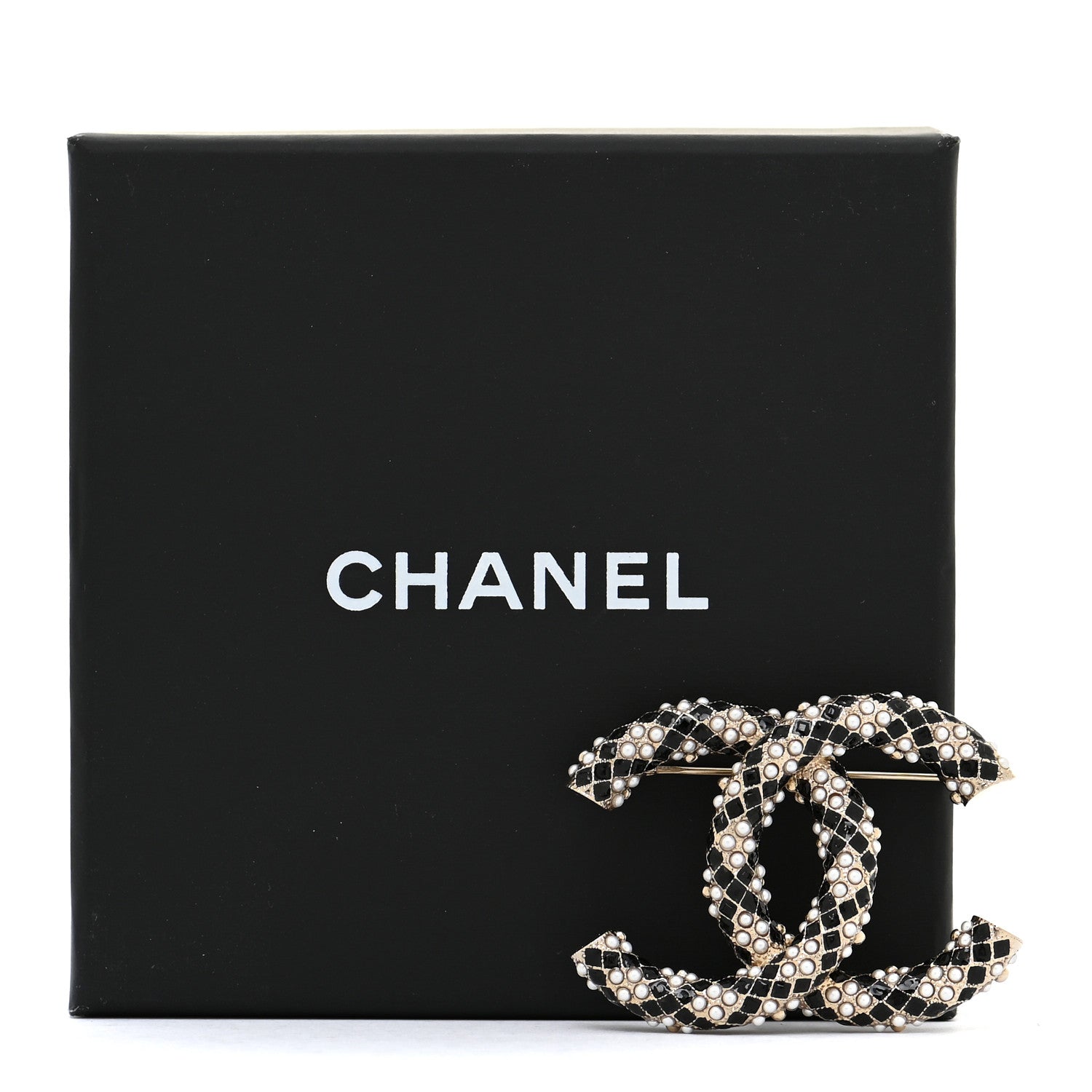 Chanel Pearl Crystal Enamel CC Brooch Black Gold 5 of 5