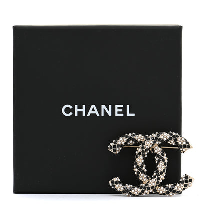 Chanel Pearl Crystal Enamel CC Brooch Black Gold 5 of 5